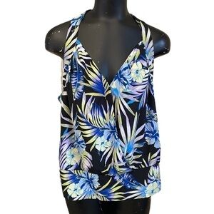 7th Avenue New York & Co Blue Tropical Print Tank Top